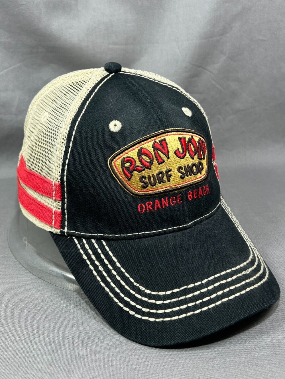 Ron Jon Surf Orange Beach AL Trucker Hat Black Tan Mesh Snapback Cap Souvenir